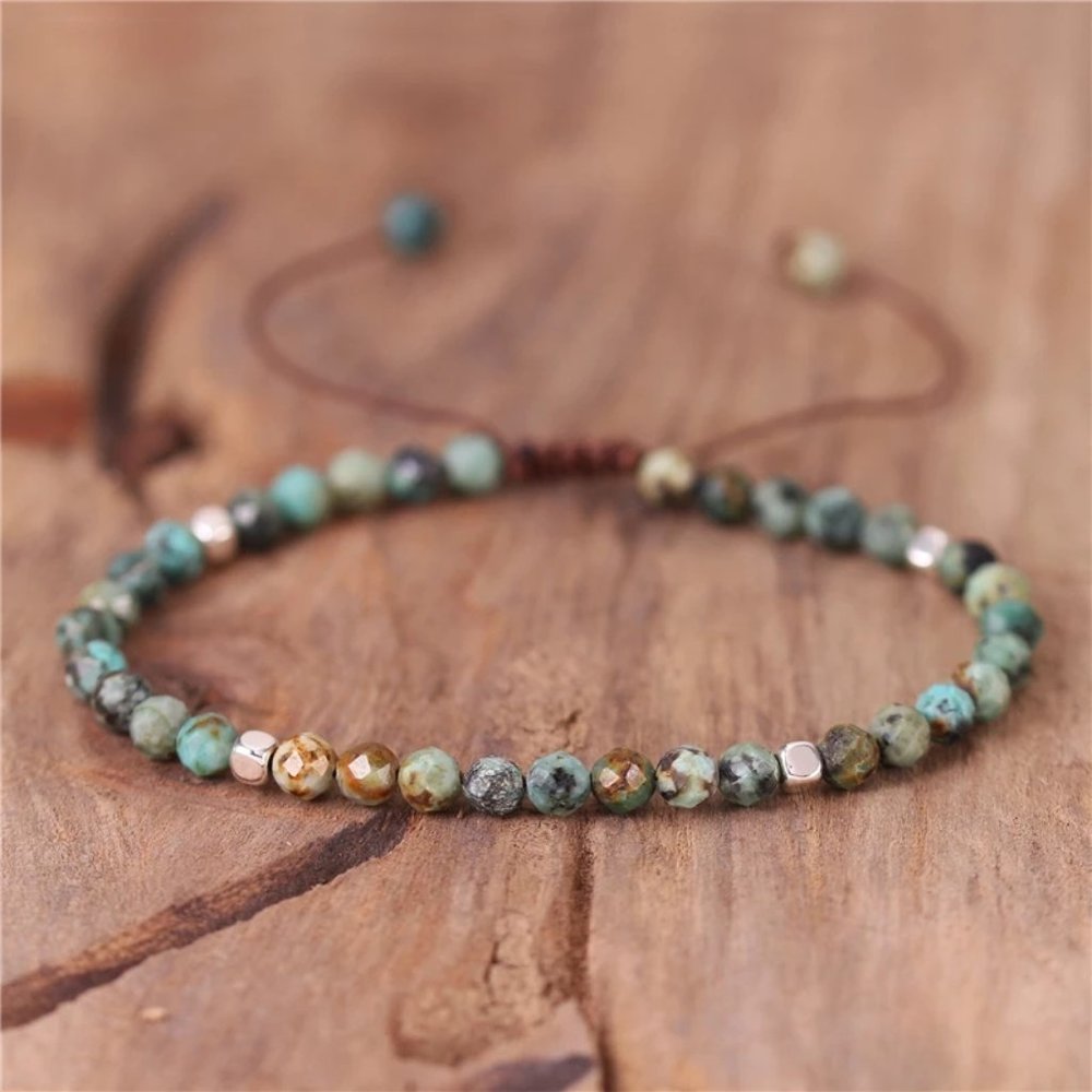 Handmade 4mm Turquoise Beads Tibetan Healing Reiki Dainty Women Girls Bracelet